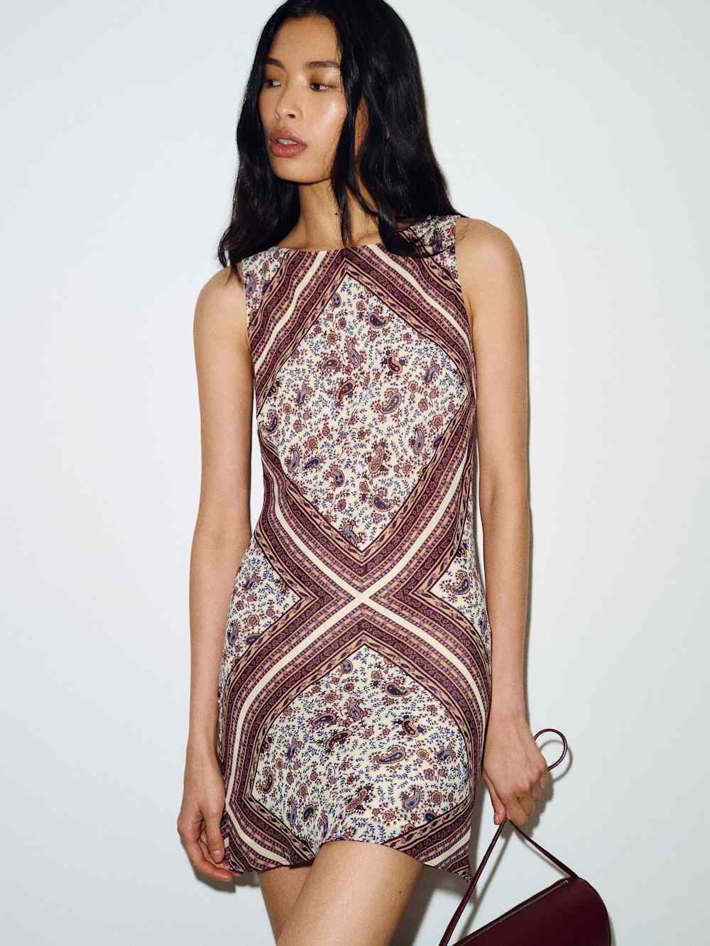 Reformation Dale Amethyst Burgundy Cream Paisley Mini Dress Size XL